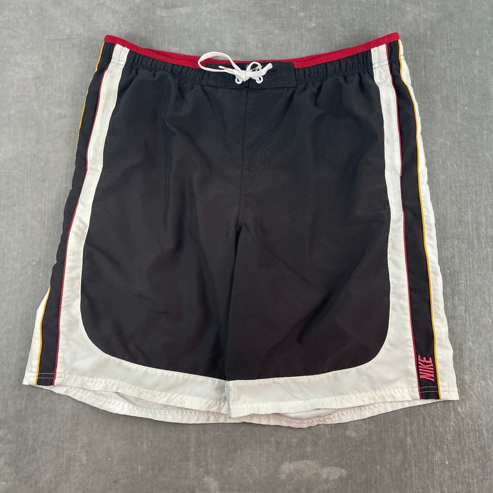 Nike Mens XL Black White Red Swim Trunks Board Shorts Mesh Lined Athletic